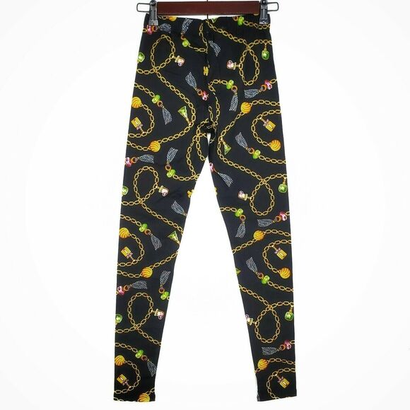 Christmas Leggings Juniors Sz XS Black Gingerbread Tree Charm Chain Holiday Knit - Picture 3 of 4